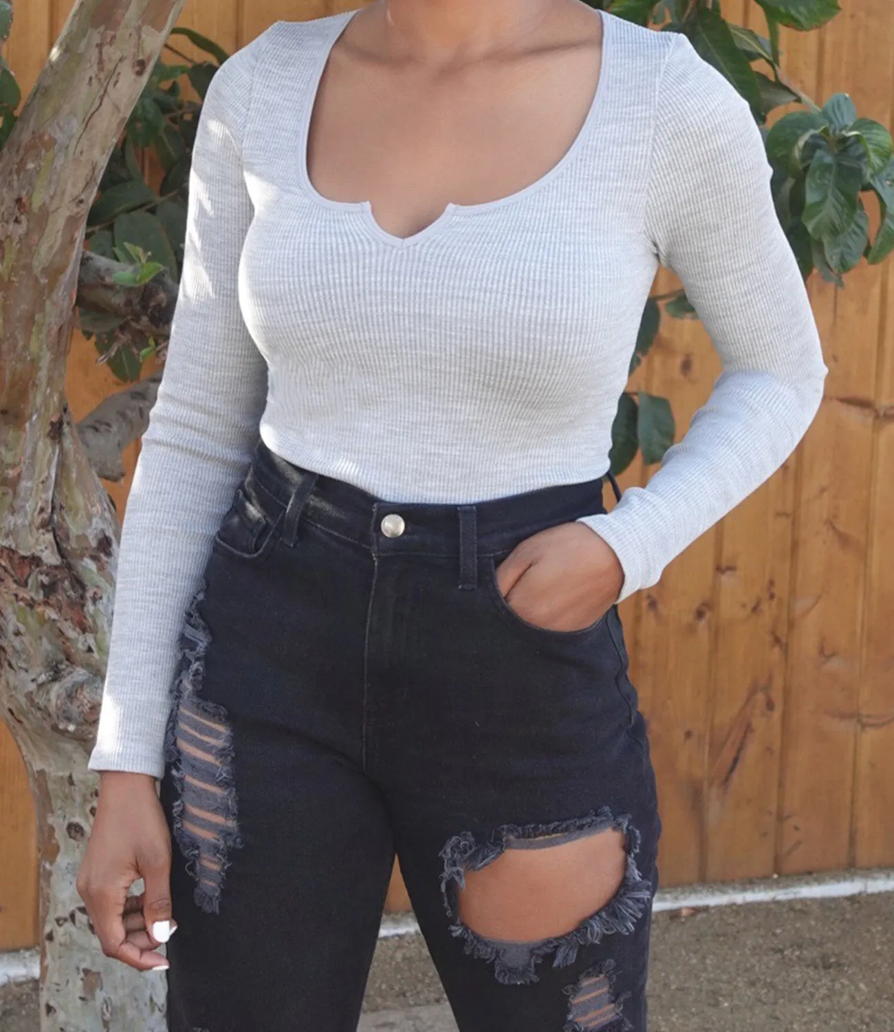 Hazel "V" Cut Top(H.Grey)