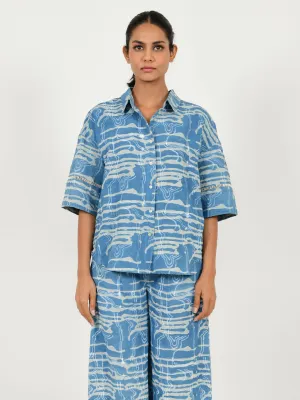 Indigo Splash Linen Shirt