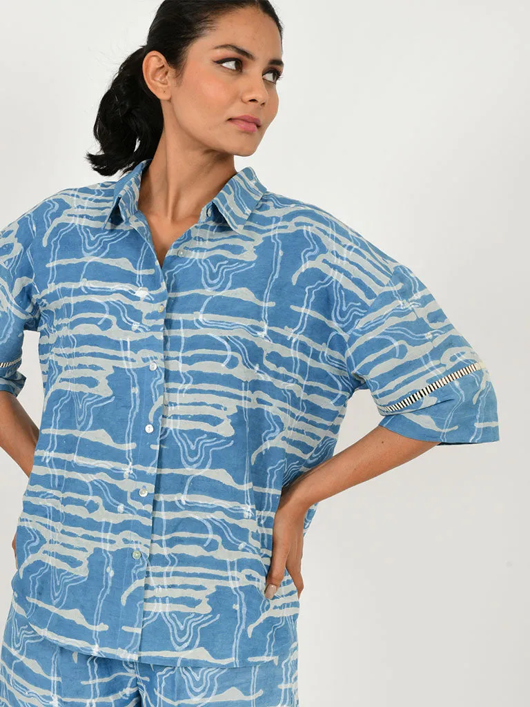 Indigo Splash Linen Shirt