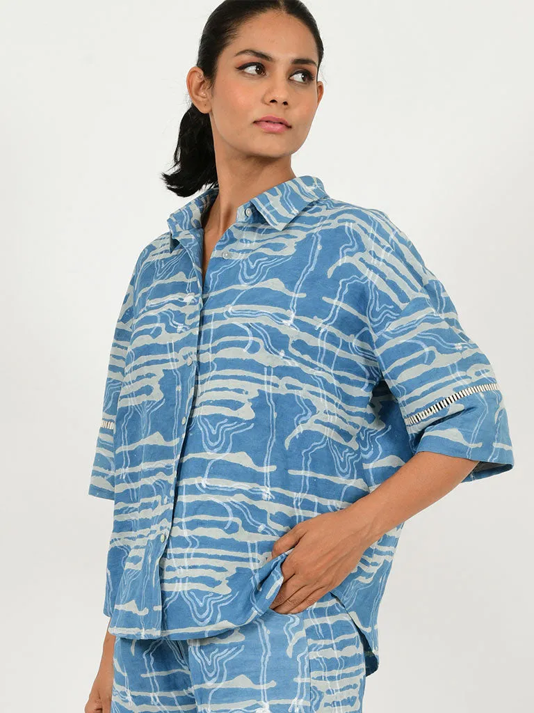 Indigo Splash Linen Shirt