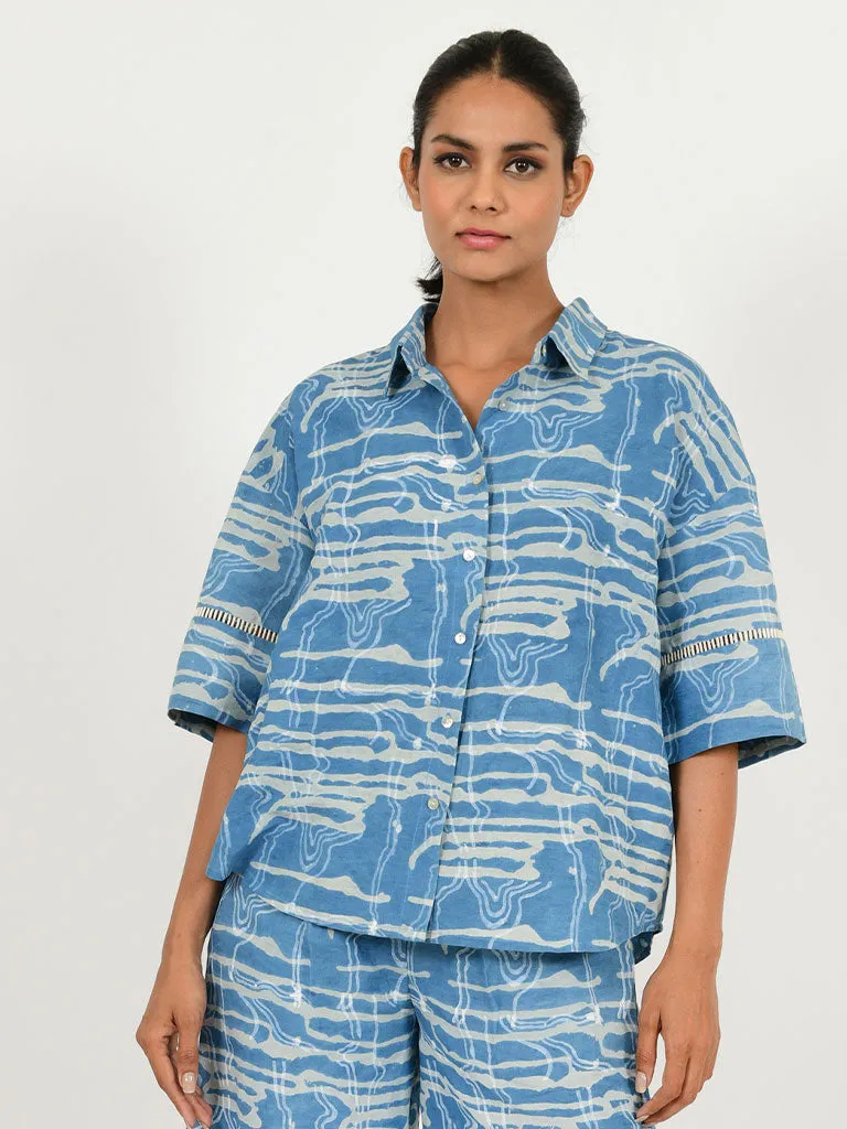 Indigo Splash Linen Shirt