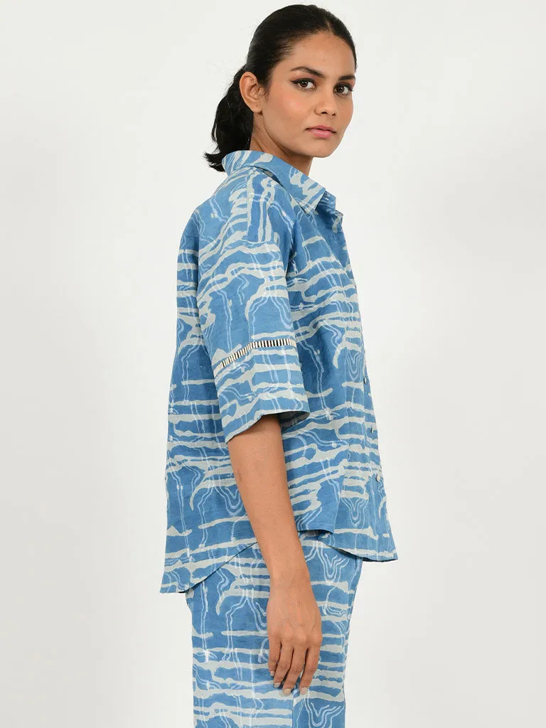 Indigo Splash Linen Shirt