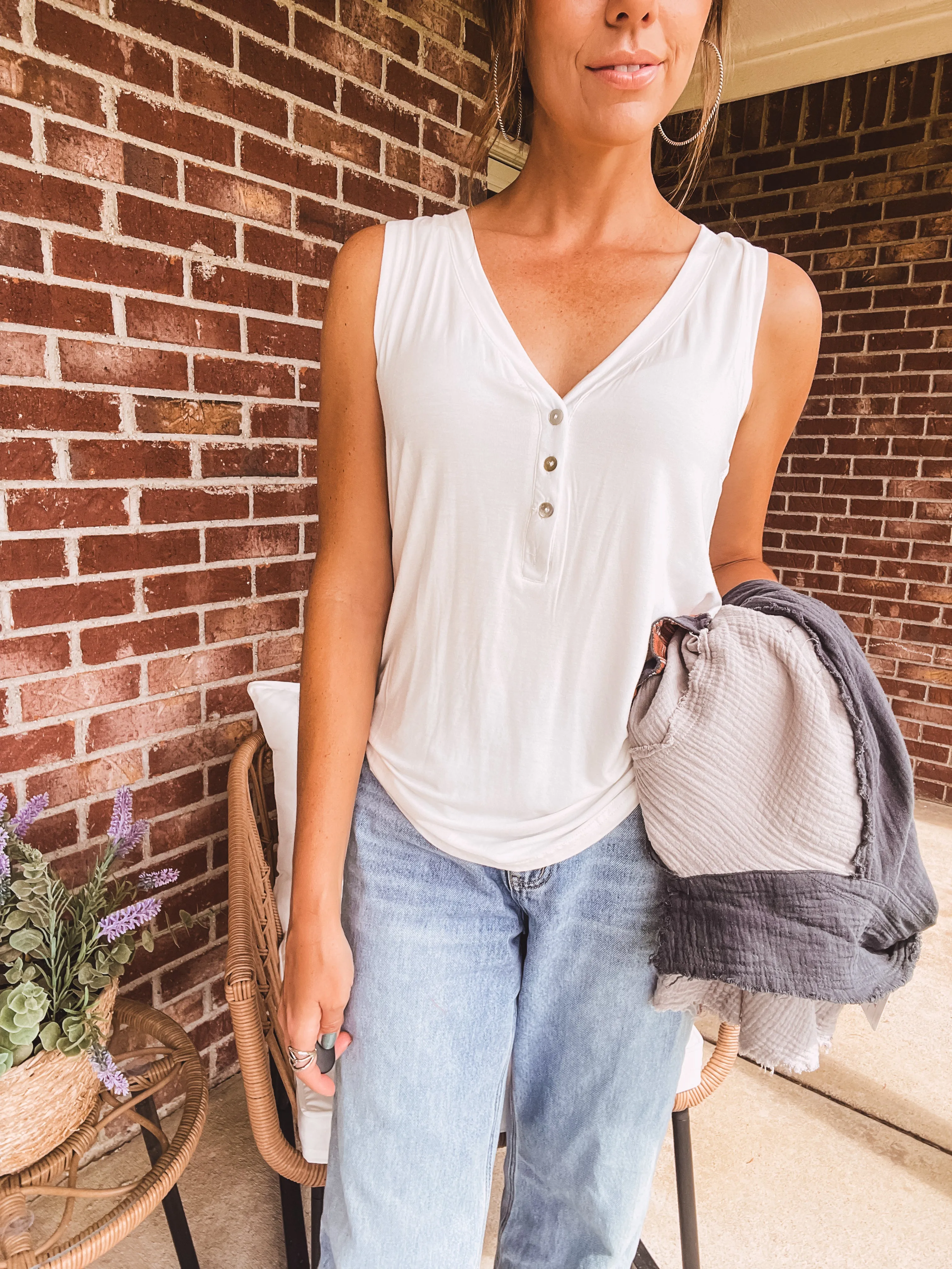 Ivory Front Button Tank