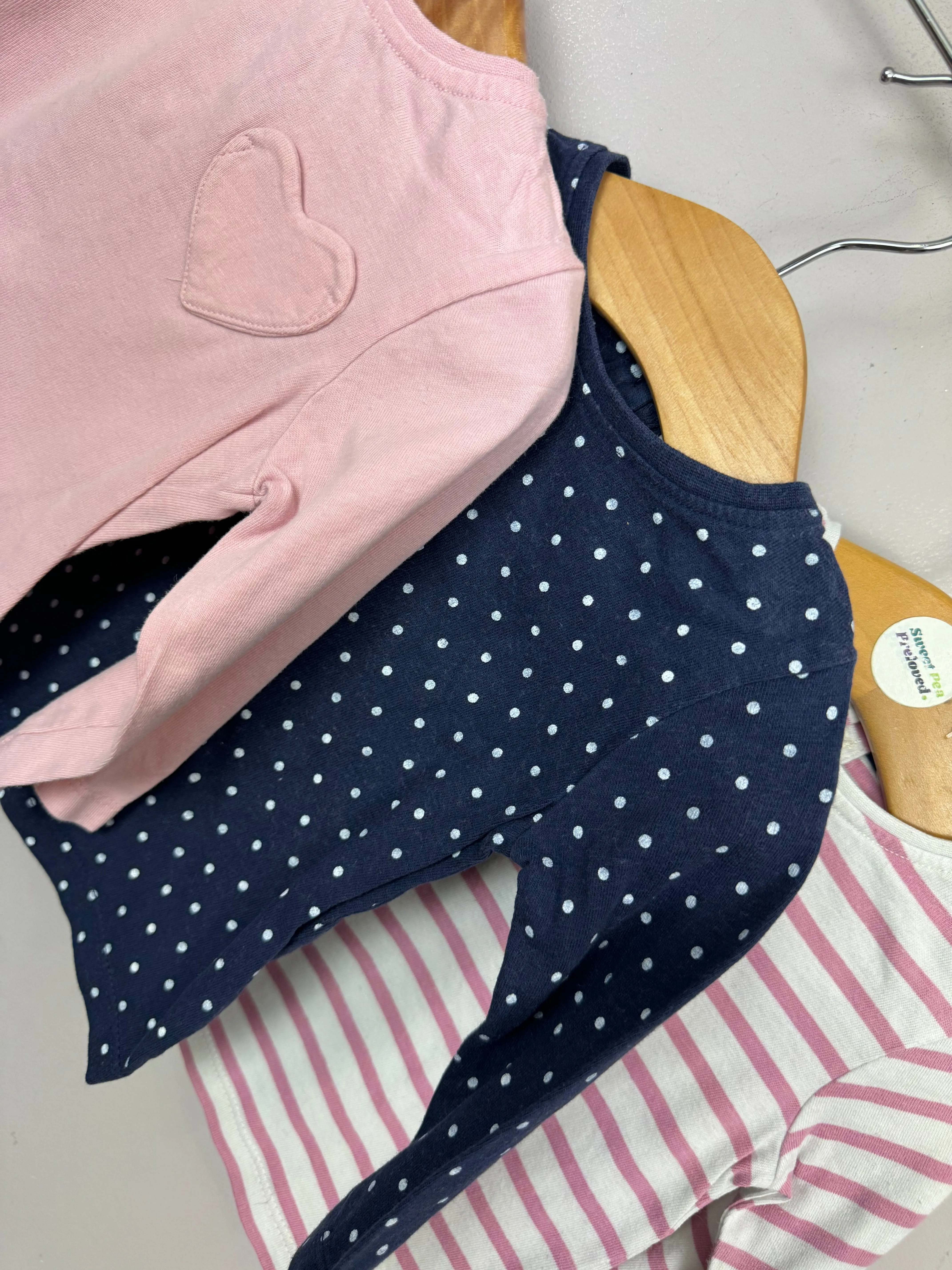 John Lewis 3 long sleeve navy/pink t-shirts 0-3m