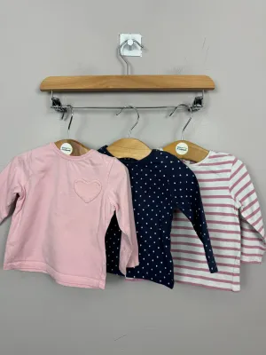 John Lewis 3 long sleeve navy/pink t-shirts 0-3m