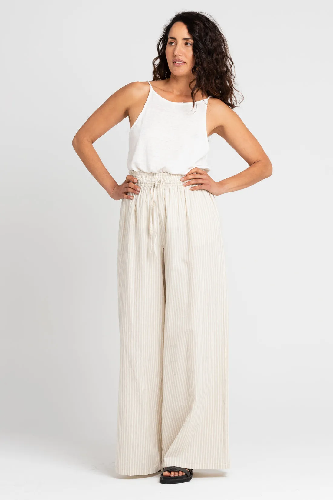 Jonathan Wide Leg Pant Sand Stripe