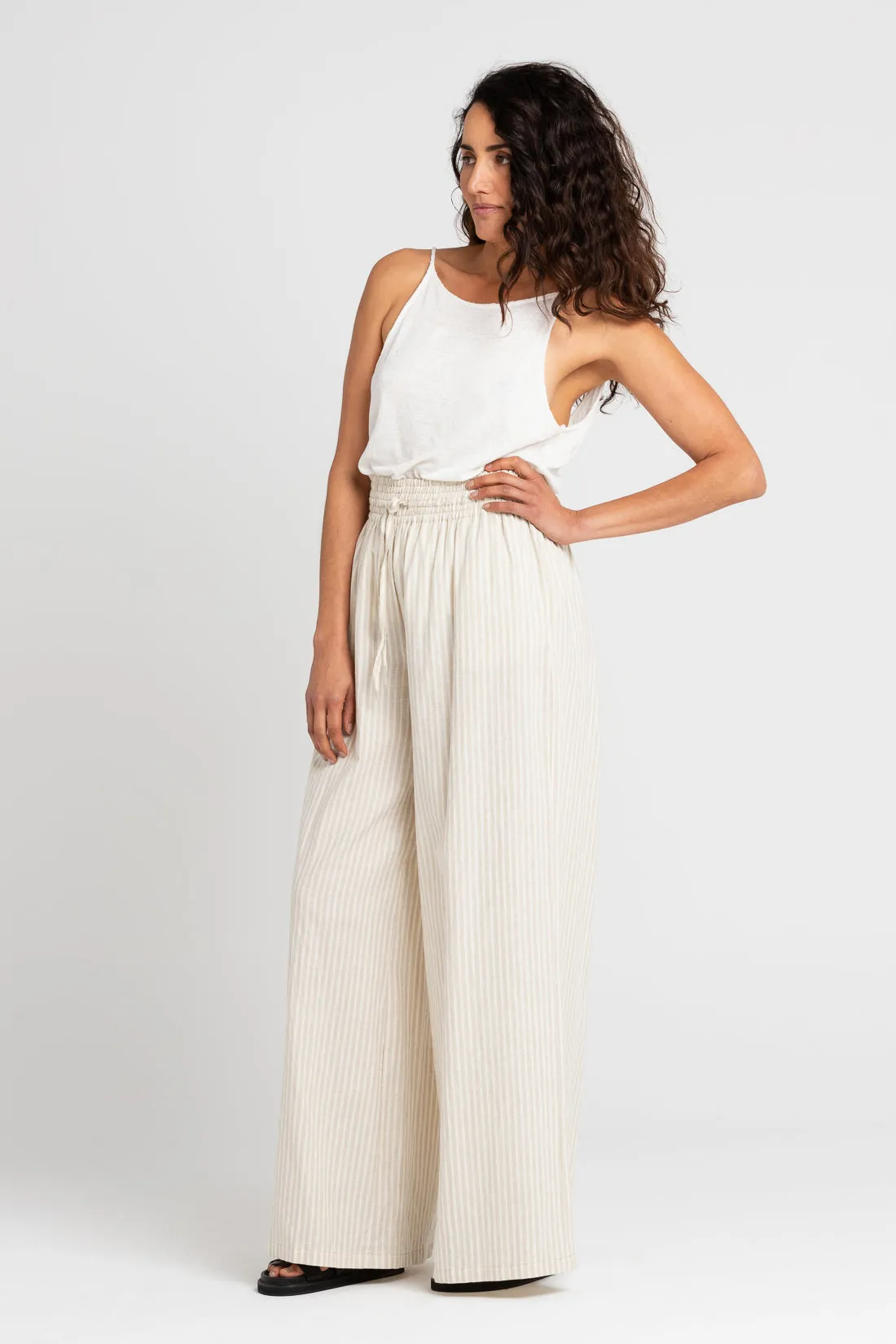Jonathan Wide Leg Pant Sand Stripe