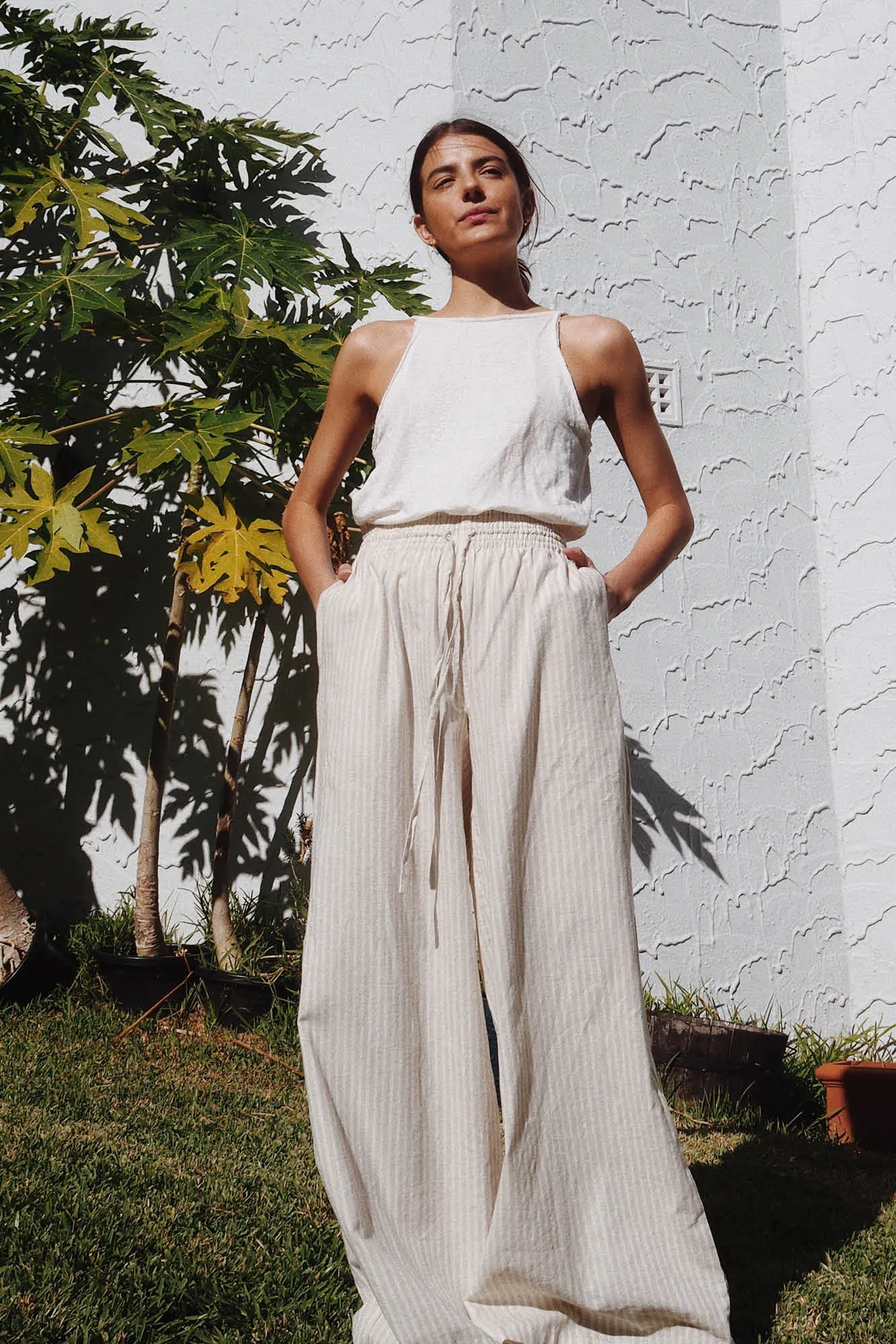 Jonathan Wide Leg Pant Sand Stripe