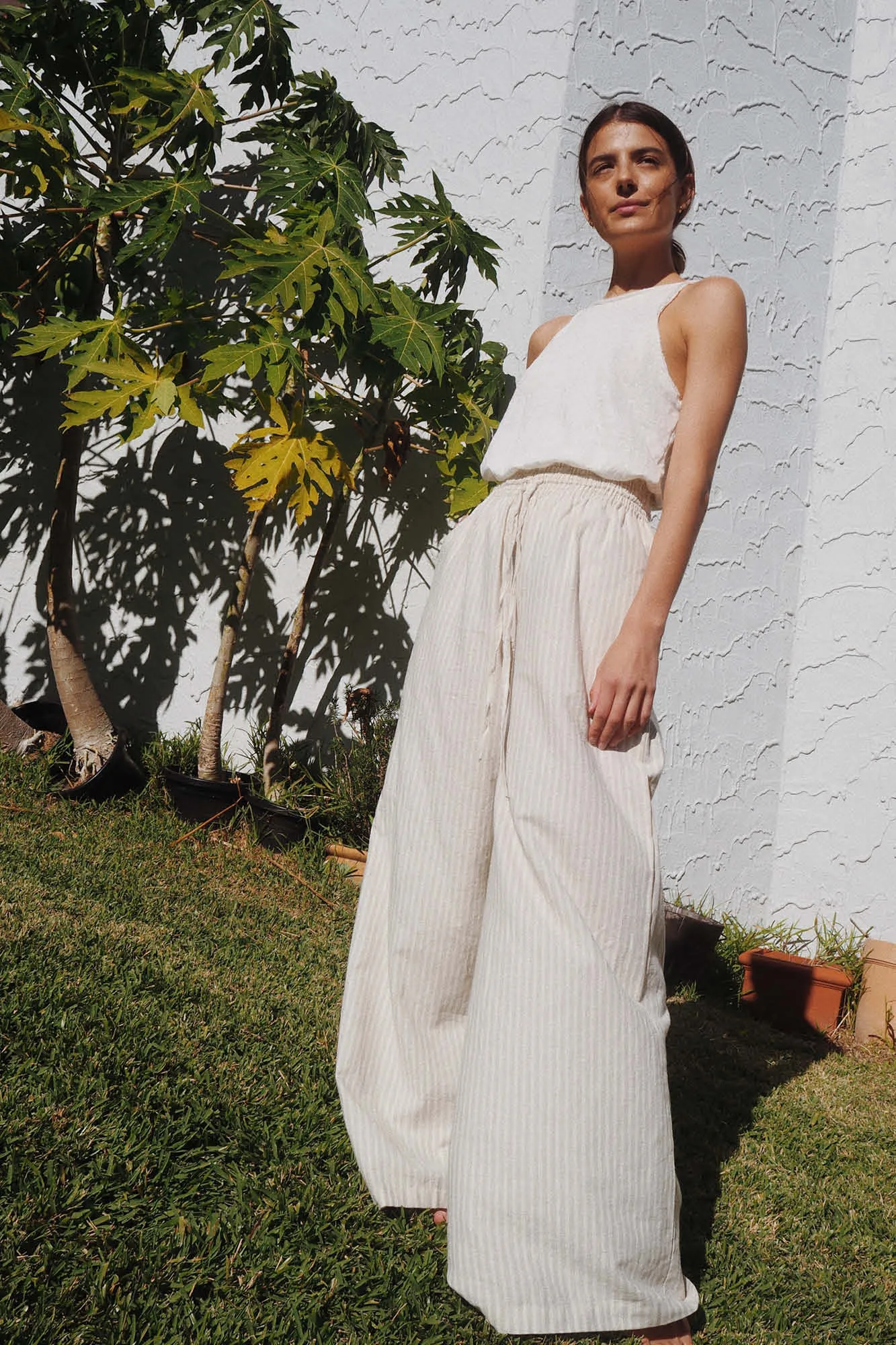 Jonathan Wide Leg Pant Sand Stripe