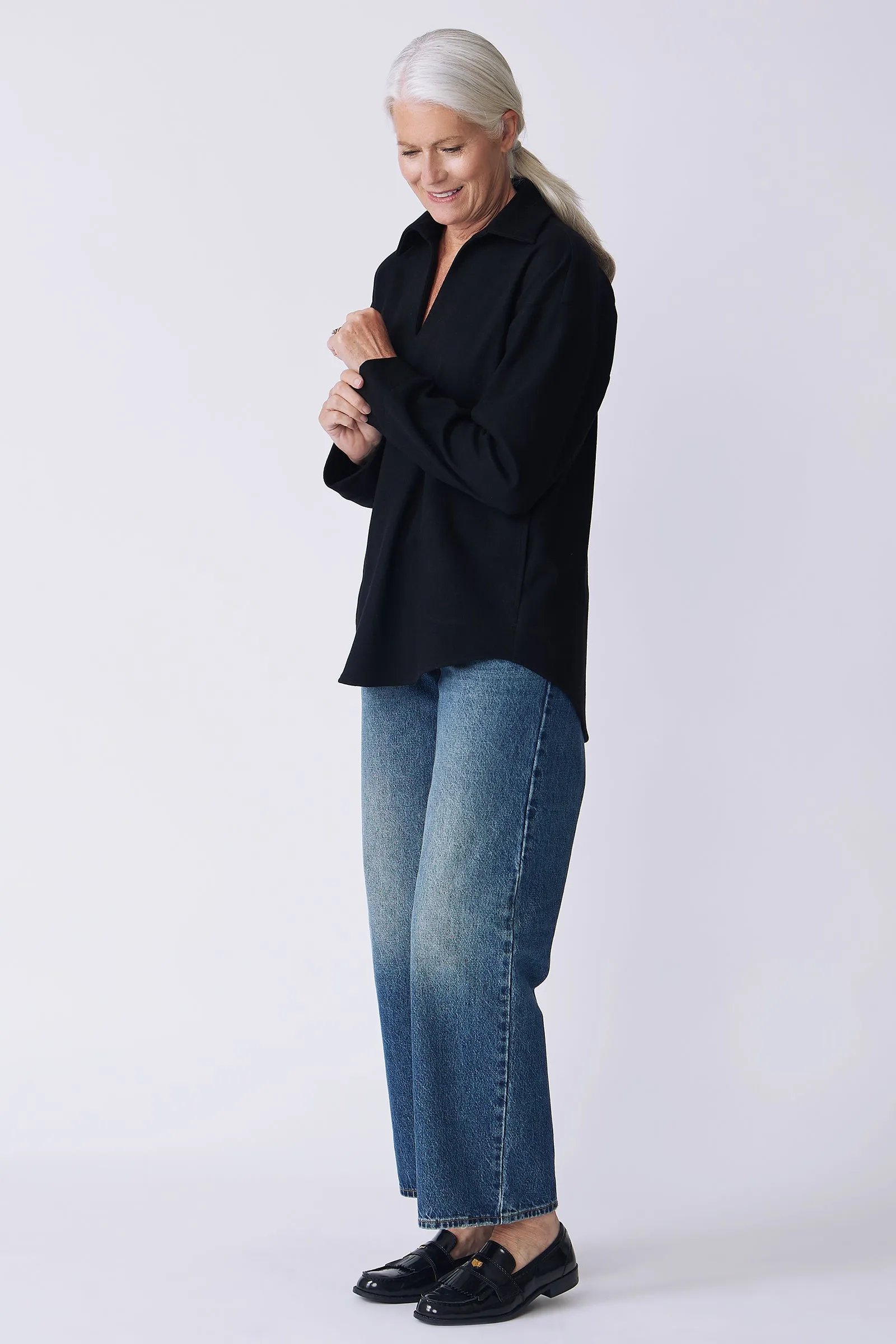 Julian Collared Pullover - Black
