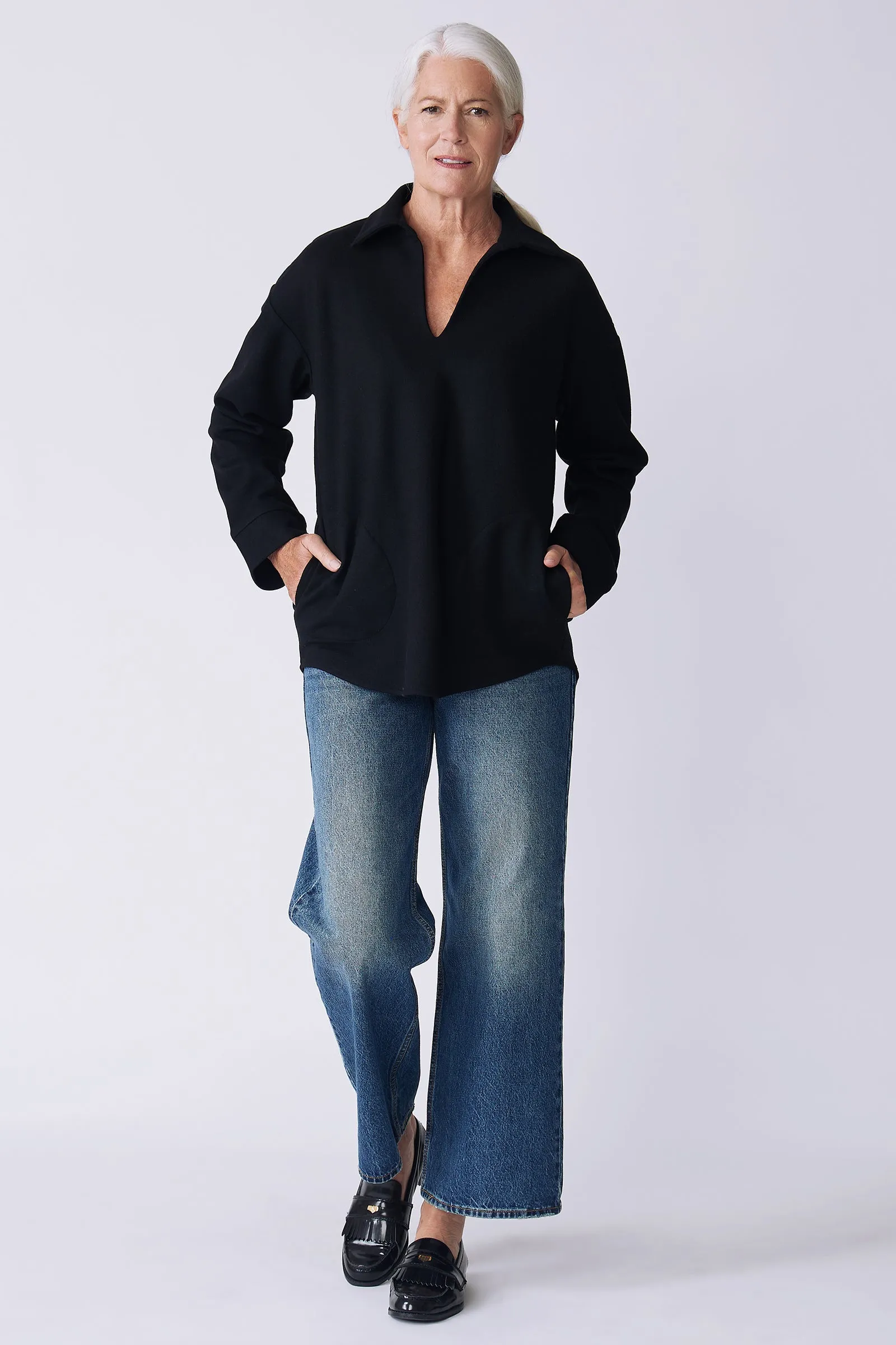 Julian Collared Pullover - Black