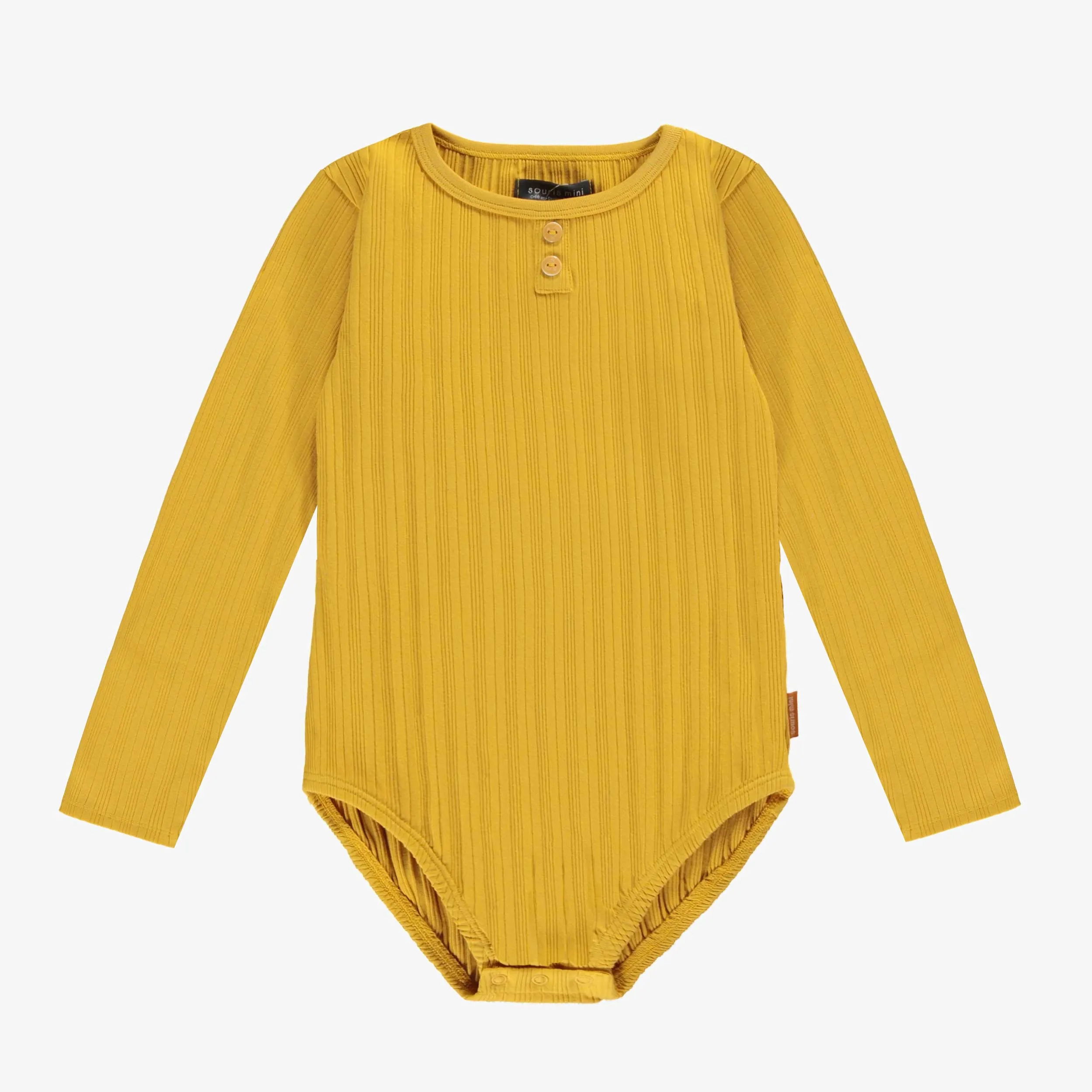 Justaucorps jaune à manches longues en tricot côtelé, enfant || Yellow body with long sleeves in ribbed knit, child