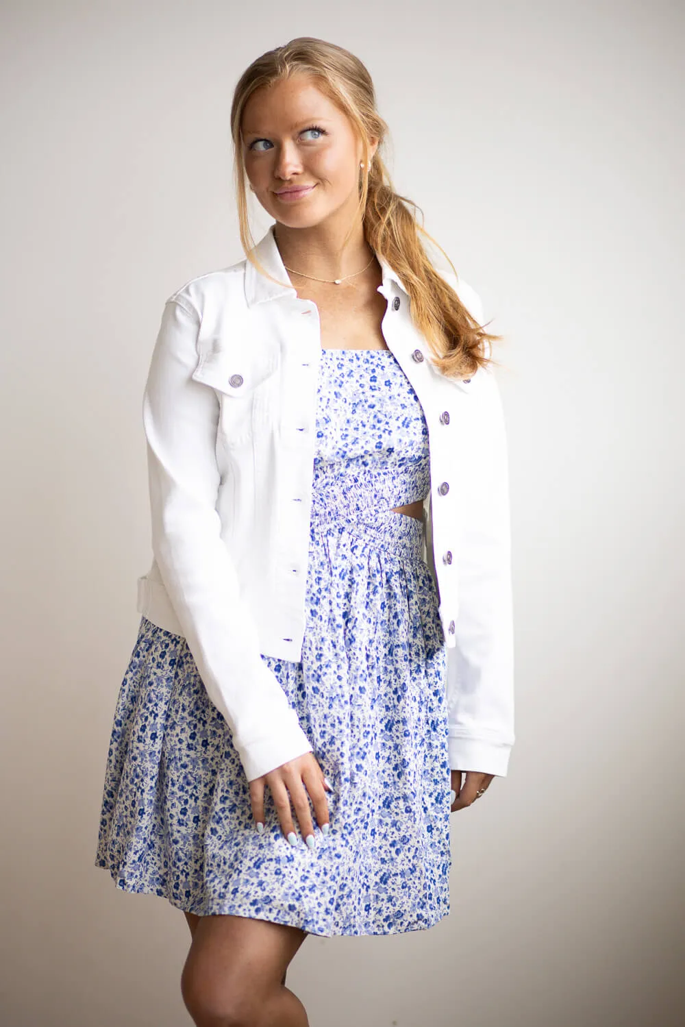 KanCan Denim Jacket for Women in White | KC7282WT-N