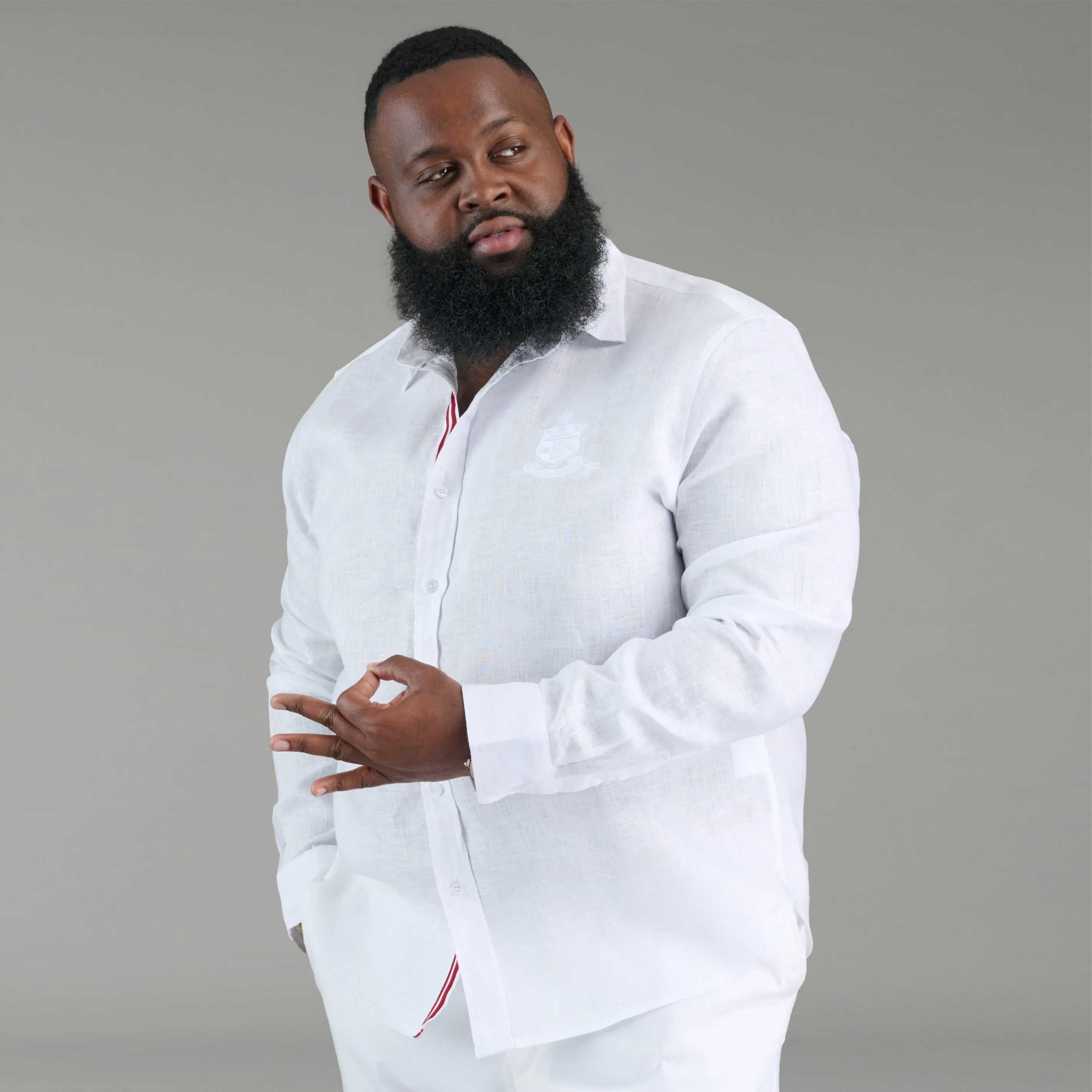 Kappa Alpha Psi Coat of Arms Tonal Linen Button Up Shirt