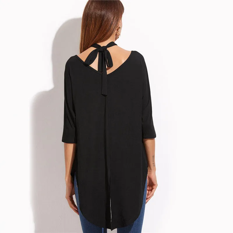 Krista Crisscross Collar Black Shirt