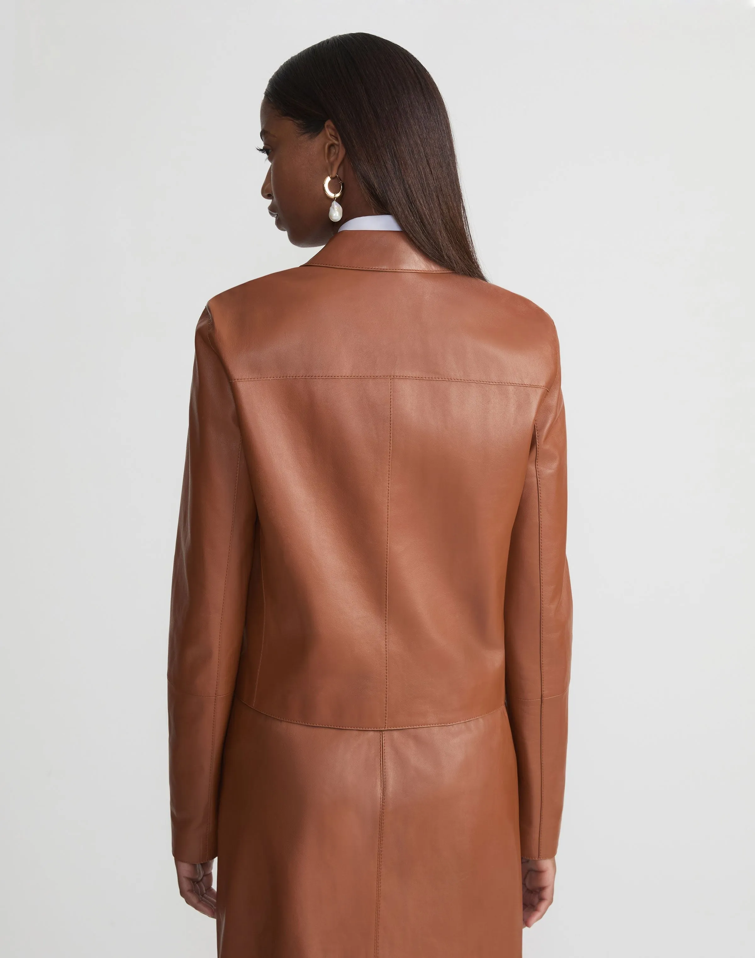 Lafayette 148 Nappa Lambskin Leather Zip Cropped Jacket in Copper