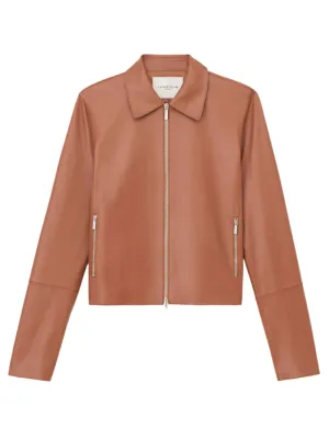 Lafayette 148 Nappa Lambskin Leather Zip Cropped Jacket in Copper