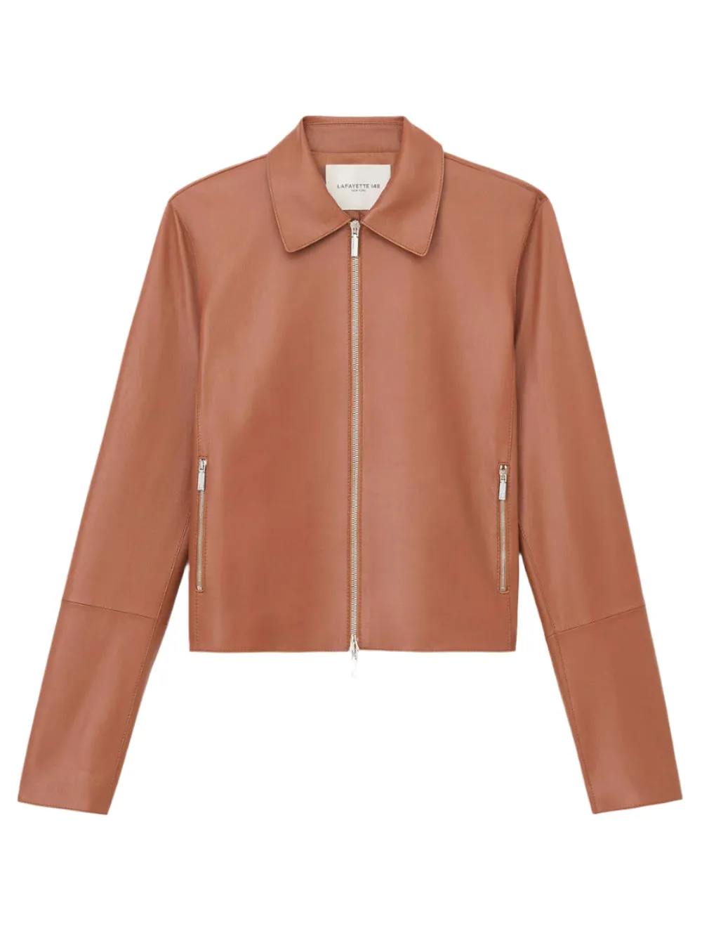 Lafayette 148 Nappa Lambskin Leather Zip Cropped Jacket in Copper