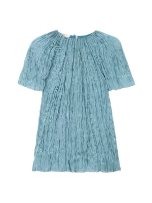 Lafayette 148 Short Sleeve Plissé Blouse in Lagoon Green