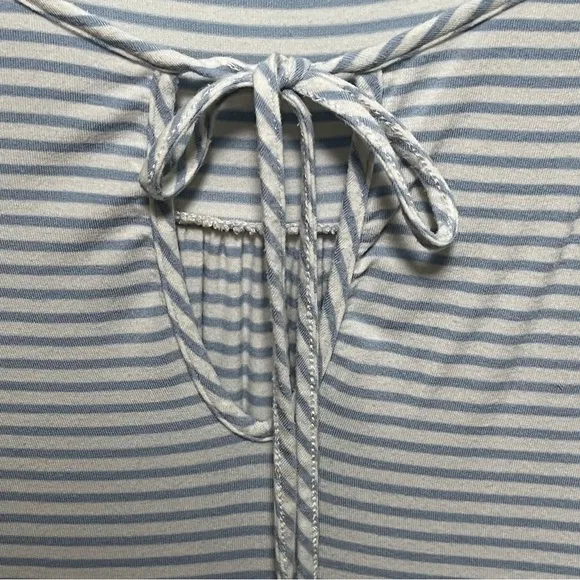 LAKE STUDIO Soft Blue white Striped V-Neck tie front long sleeve pajama Top