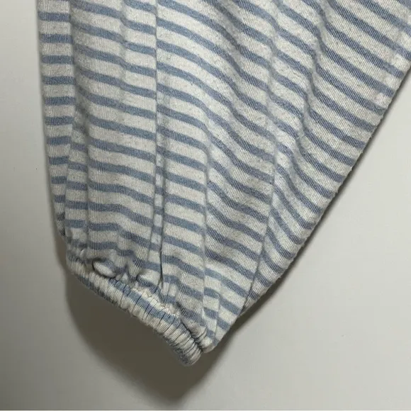 LAKE STUDIO Soft Blue white Striped V-Neck tie front long sleeve pajama Top