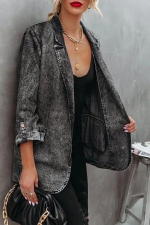 Lapel Bracelet Sleeve Washed Denim Blazer