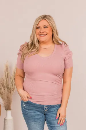 Lay It On Me Ribbed V-Neck Top- Dusty Rose