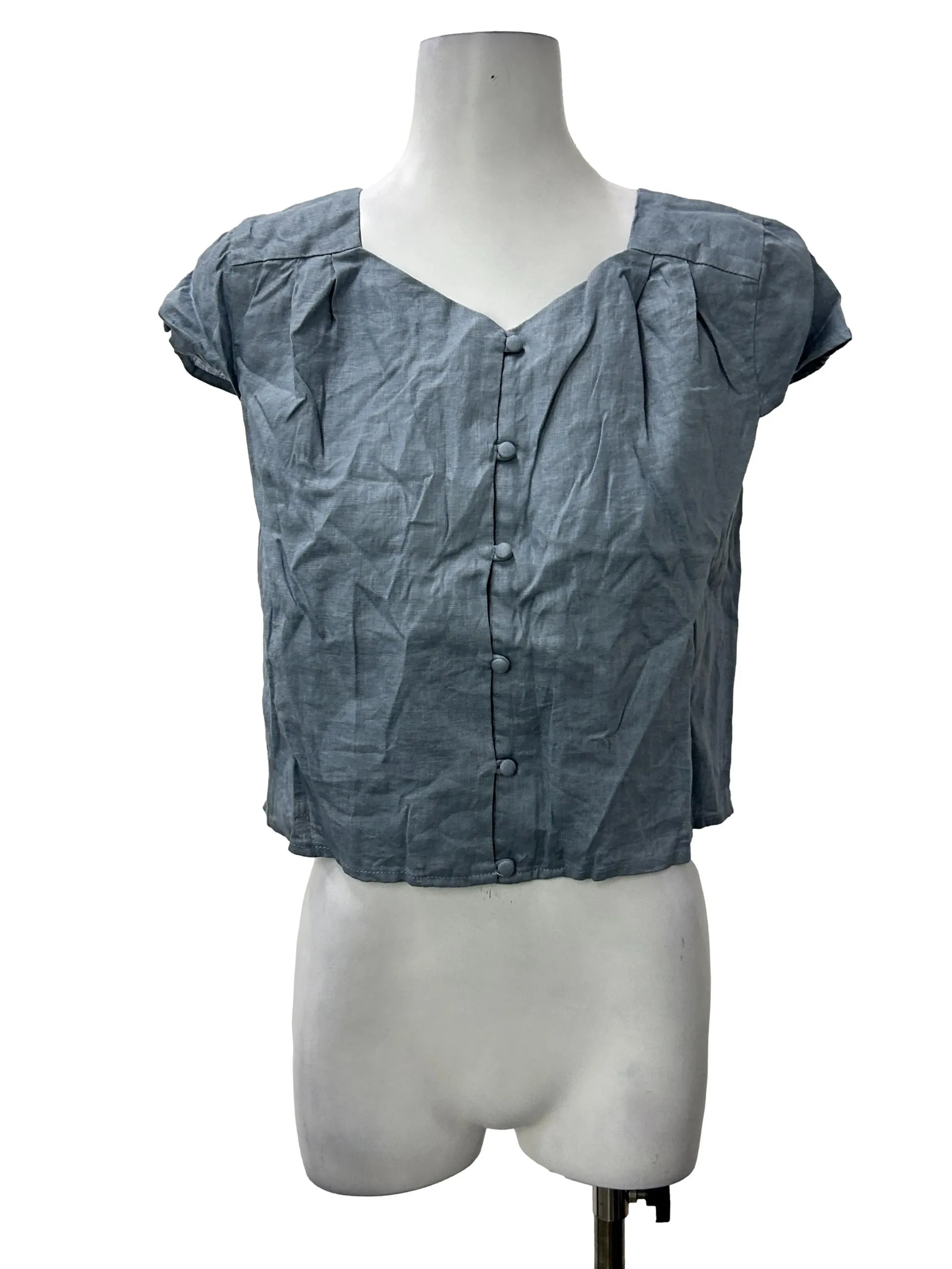 Light Blue Linen Cap Sleeve Top TEM