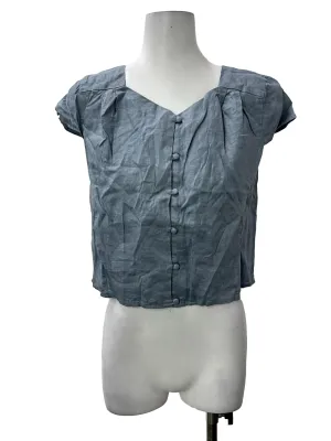 Light Blue Linen Cap Sleeve Top TEM