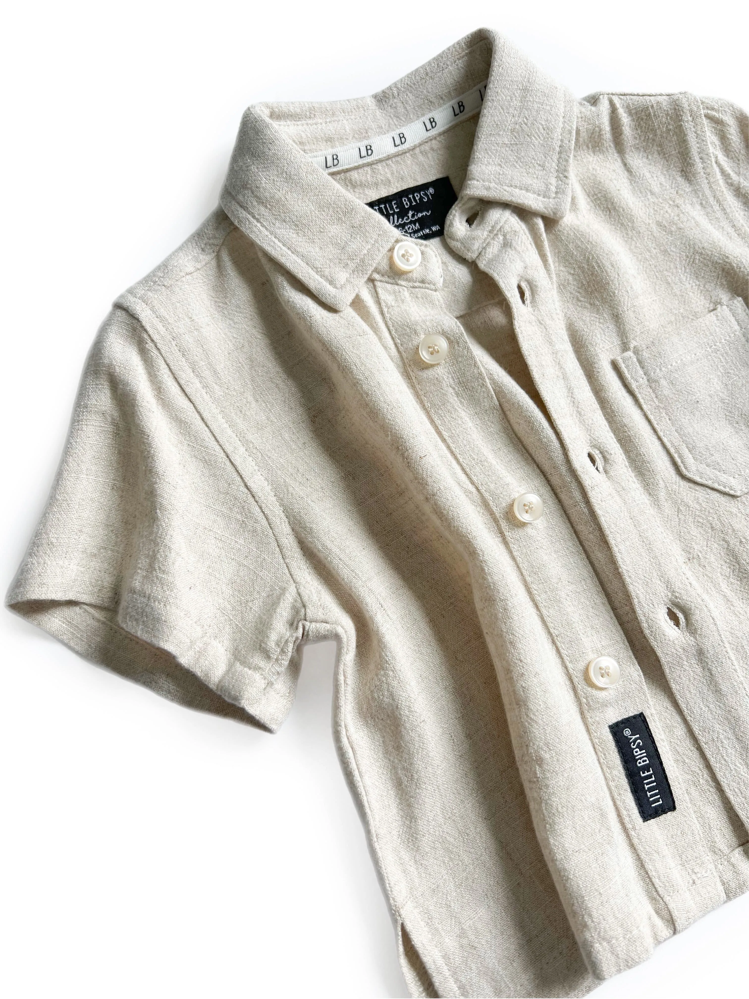 Little Bipsy Linen Button Up - Sand