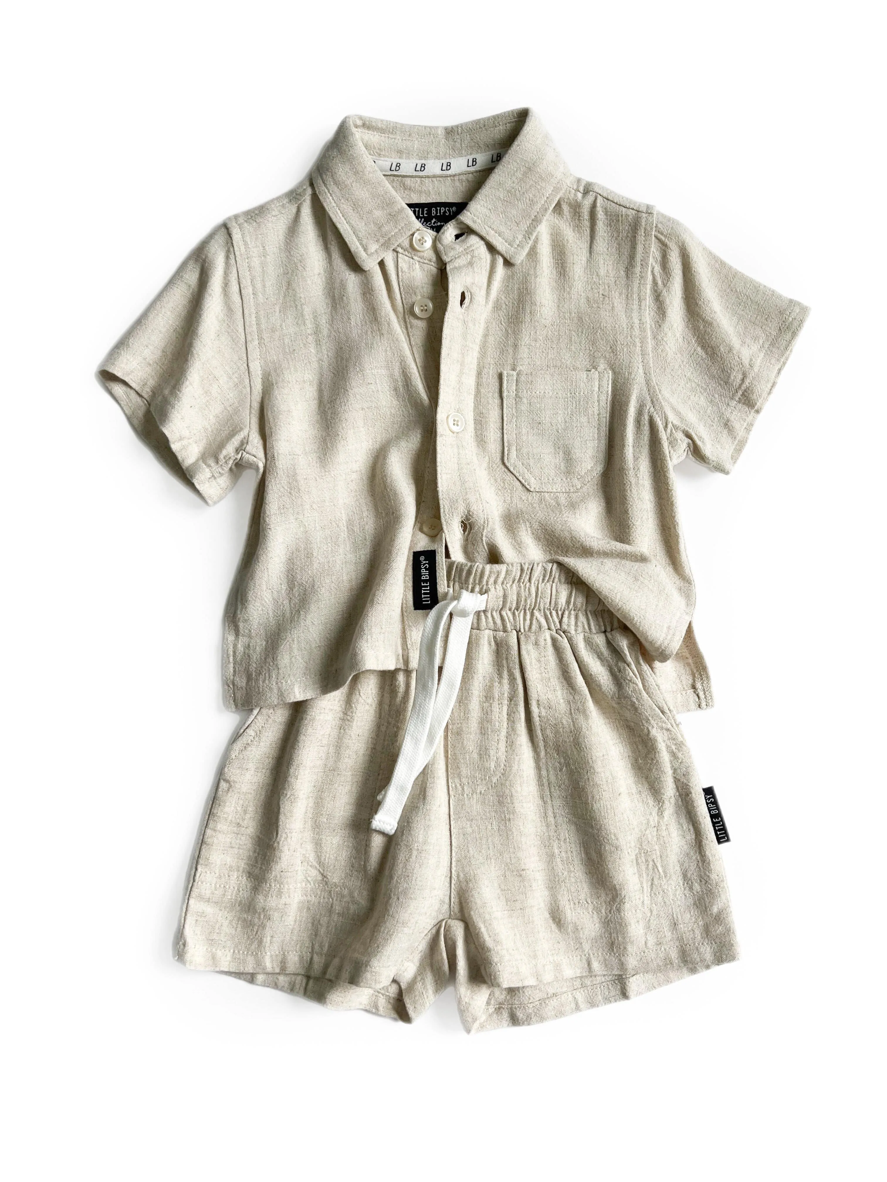 Little Bipsy Linen Button Up - Sand