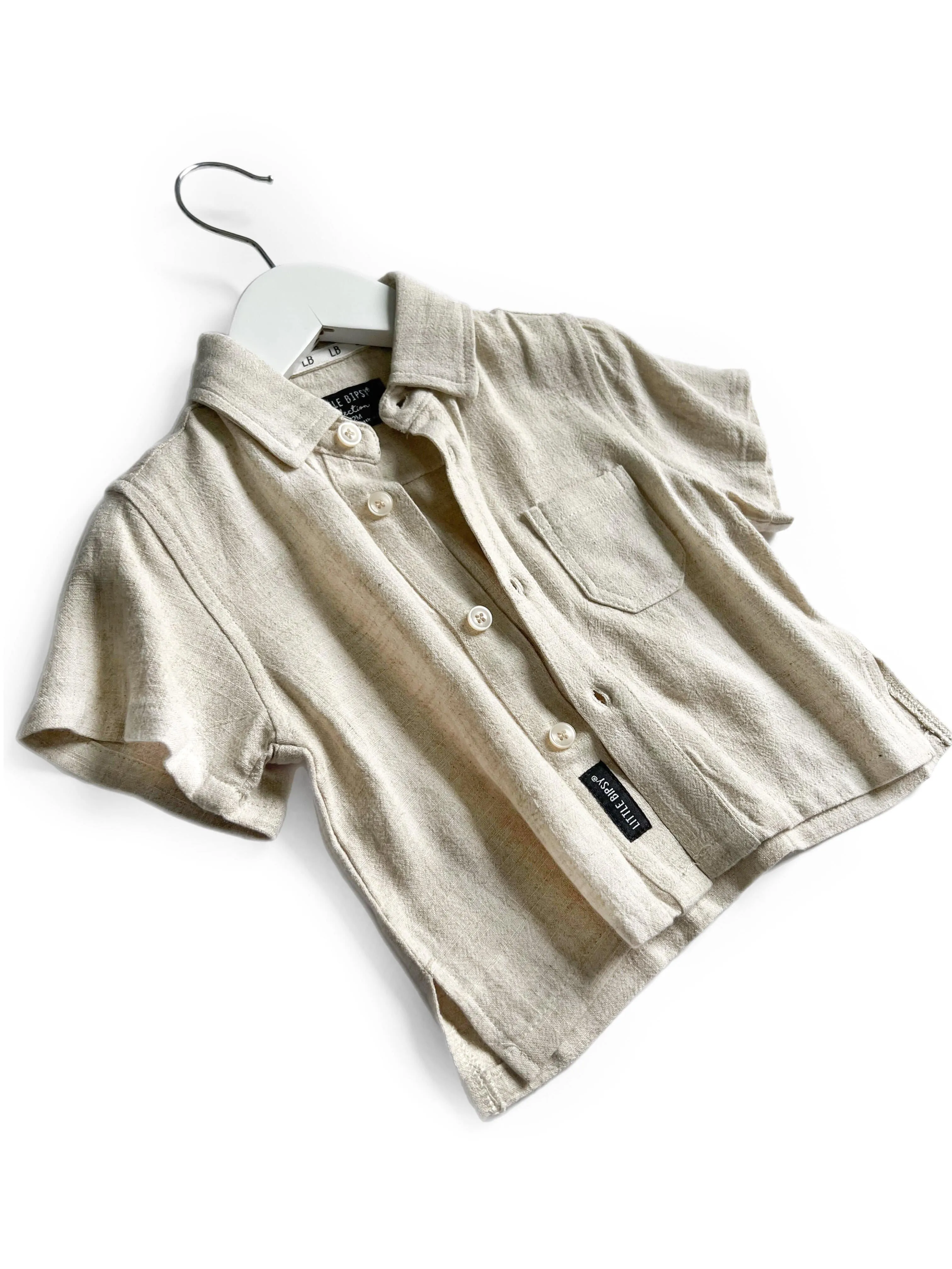 Little Bipsy Linen Button Up - Sand