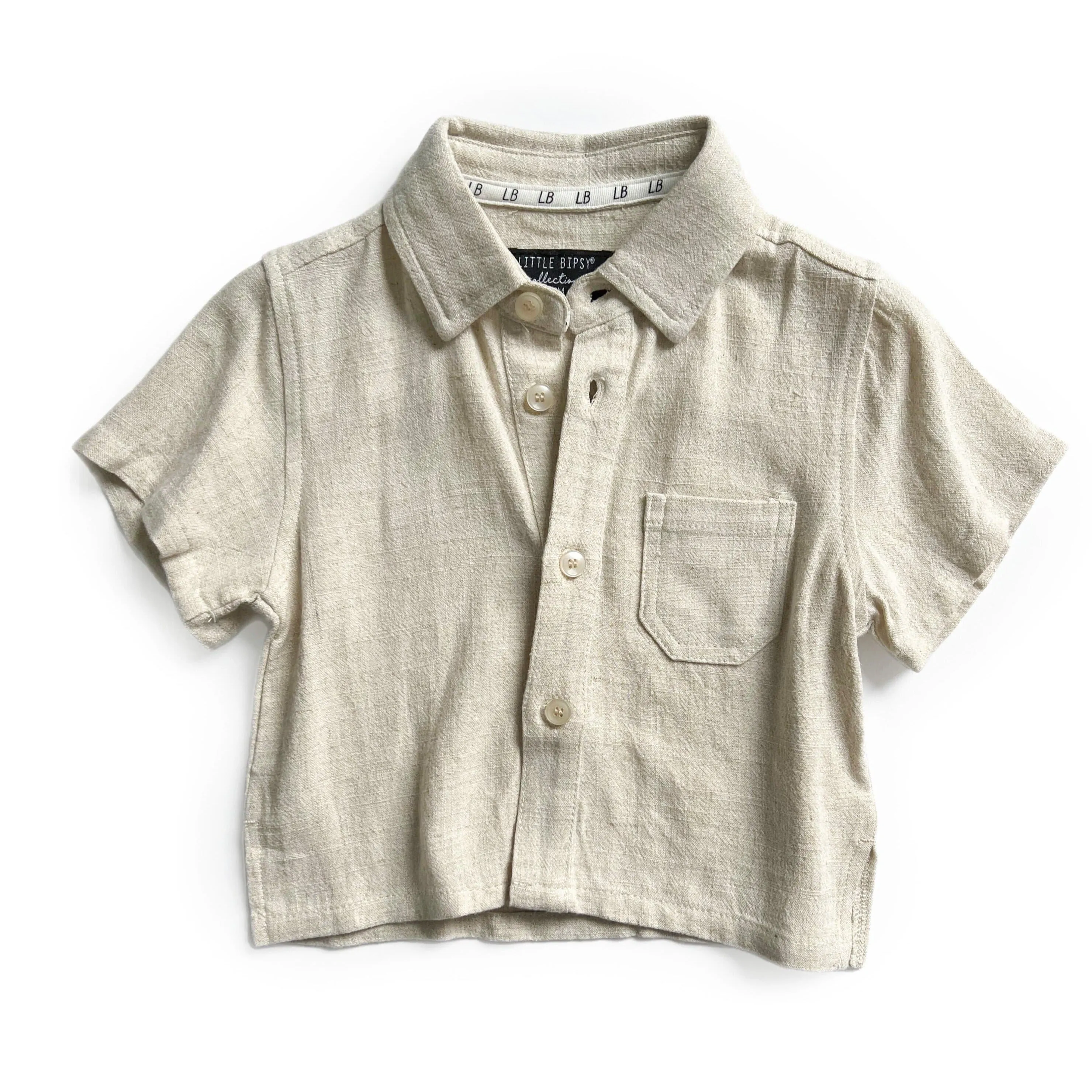 Little Bipsy Linen Button Up - Sand