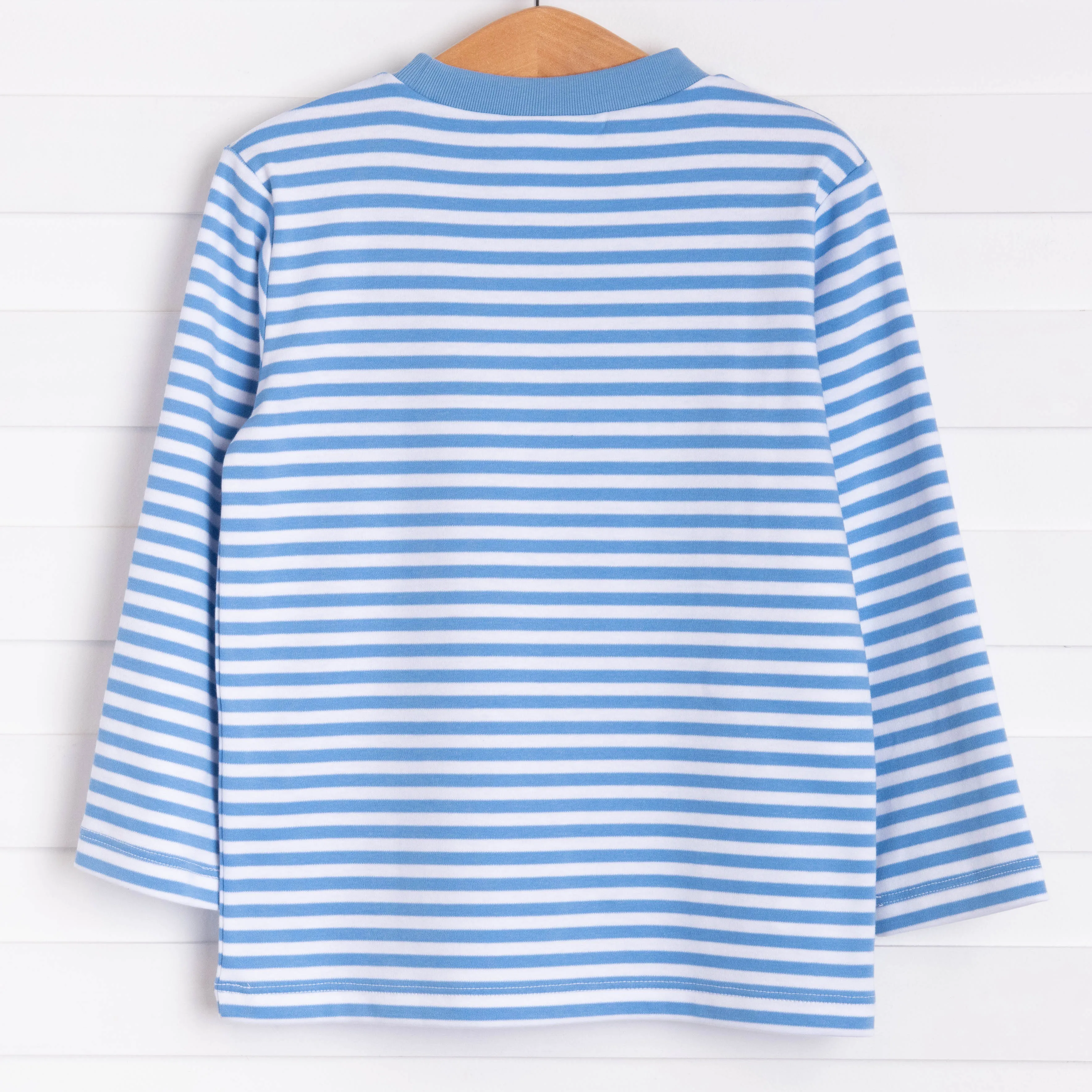 Little Chameleon Applique Shirt, Party Blue Stripe