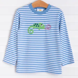 Little Chameleon Applique Shirt, Party Blue Stripe