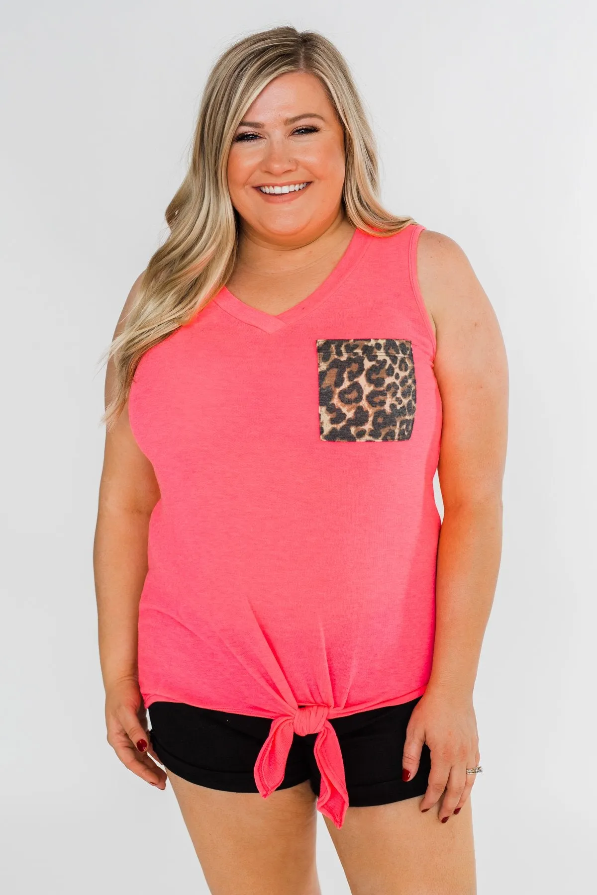 Living for Leopard Tie Tank Top- Neon Pink