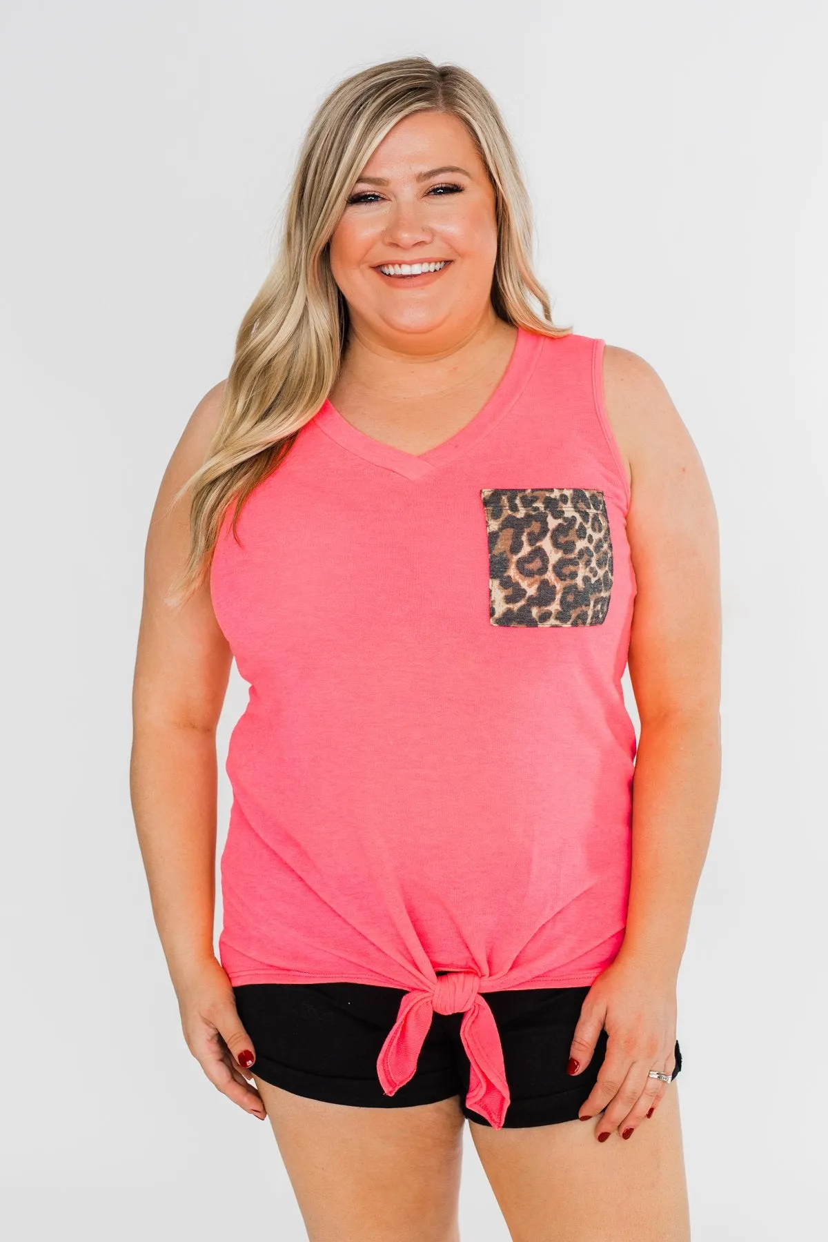Living for Leopard Tie Tank Top- Neon Pink
