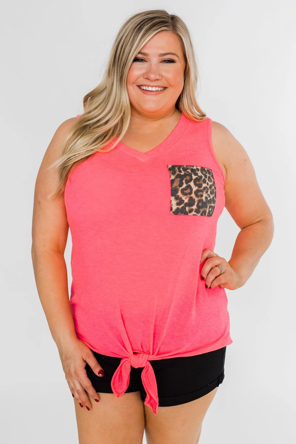 Living for Leopard Tie Tank Top- Neon Pink