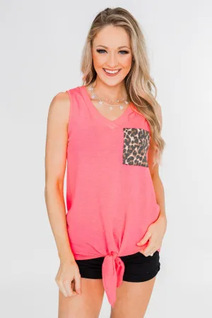 Living for Leopard Tie Tank Top- Neon Pink