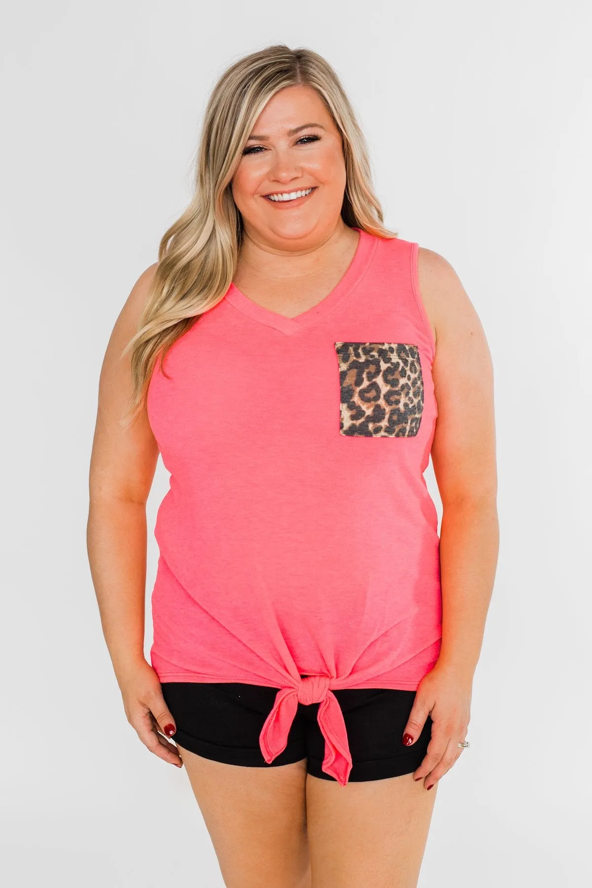 Living for Leopard Tie Tank Top- Neon Pink