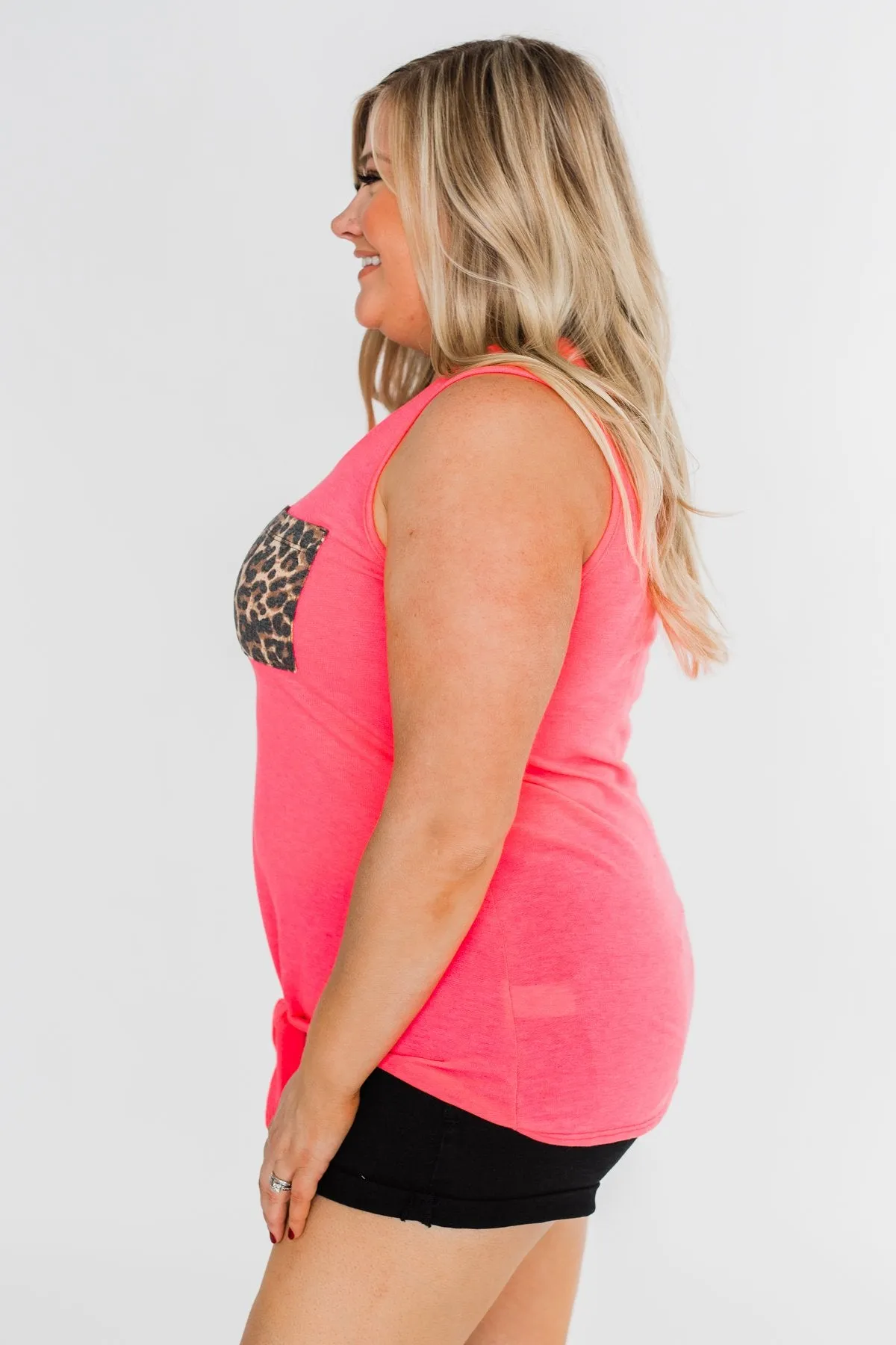 Living for Leopard Tie Tank Top- Neon Pink