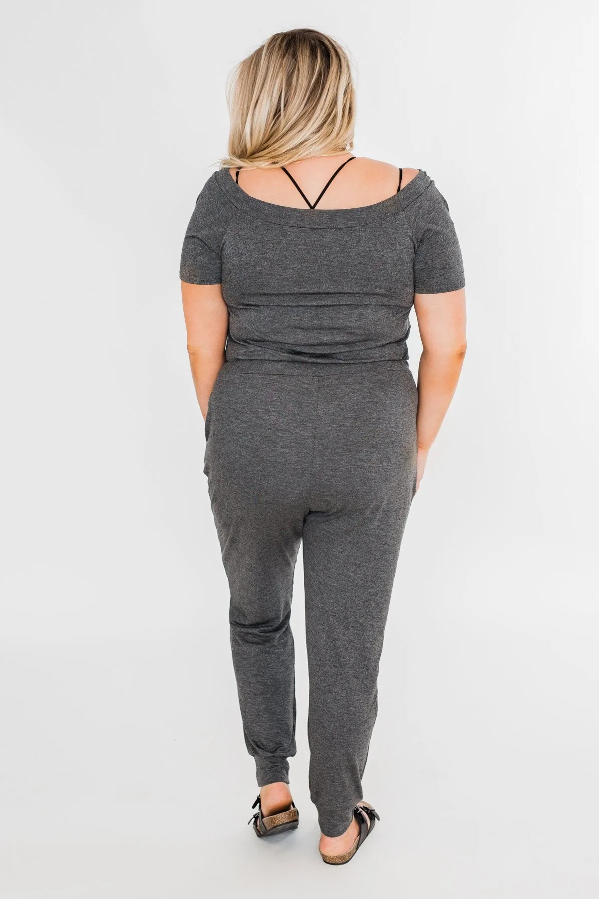 Living My Life Drawstring Jogger Jumpsuit- Charcoal