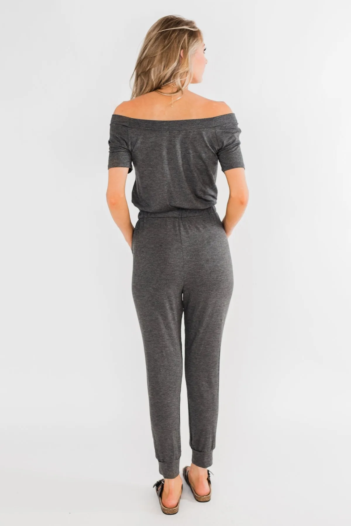 Living My Life Drawstring Jogger Jumpsuit- Charcoal