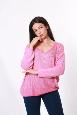 Made in Italy V neck knit with silver embellishment - Pink