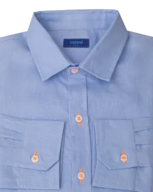 Mallorca Linen Shirt - Blue Sky/Neon Orange