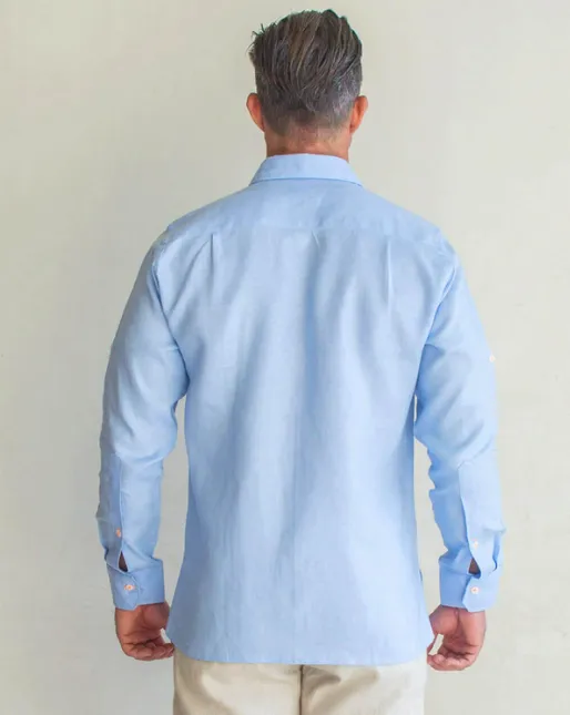 Mallorca Linen Shirt - Blue Sky/Neon Orange