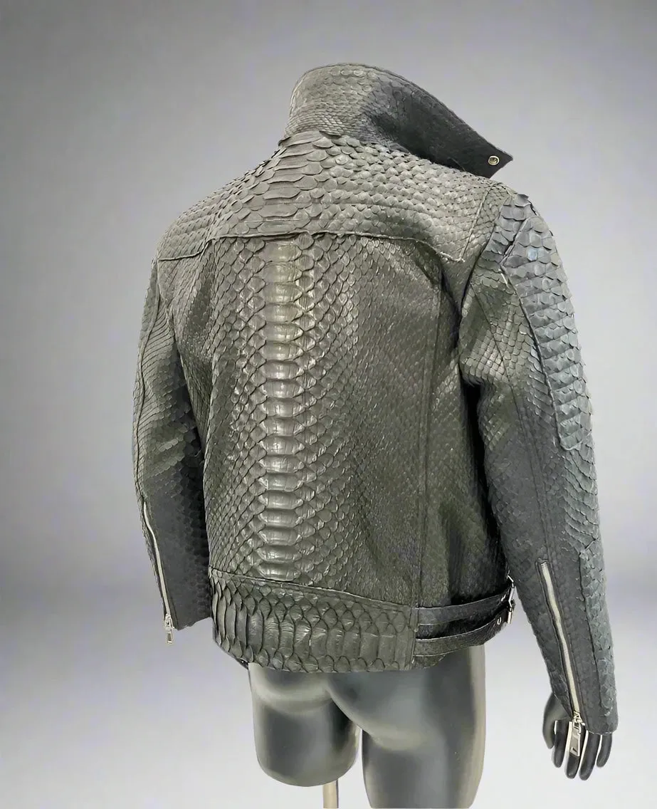 Man's King Python Leather Biker Jacket, Dragon Snakeskin Motorcycle Jacket, Python Leather Biker Jacket For Man - Leather Jackets