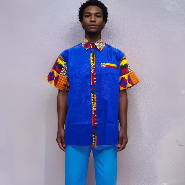 Men's African Ankara Short Sleeve Button Down Shirts