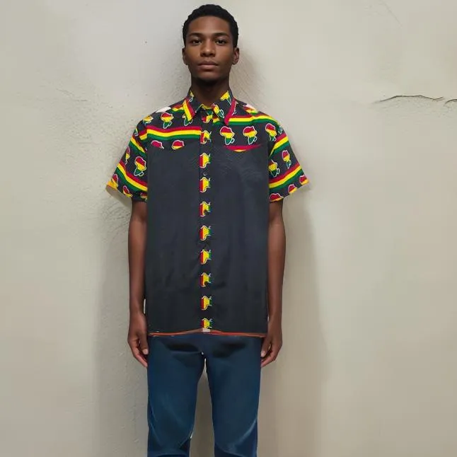 Men's African Ankara Short Sleeve Button Down Shirts