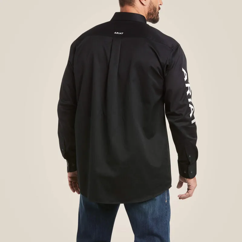 Men's Ariat Black Button-Down Team Shirt with White Logo